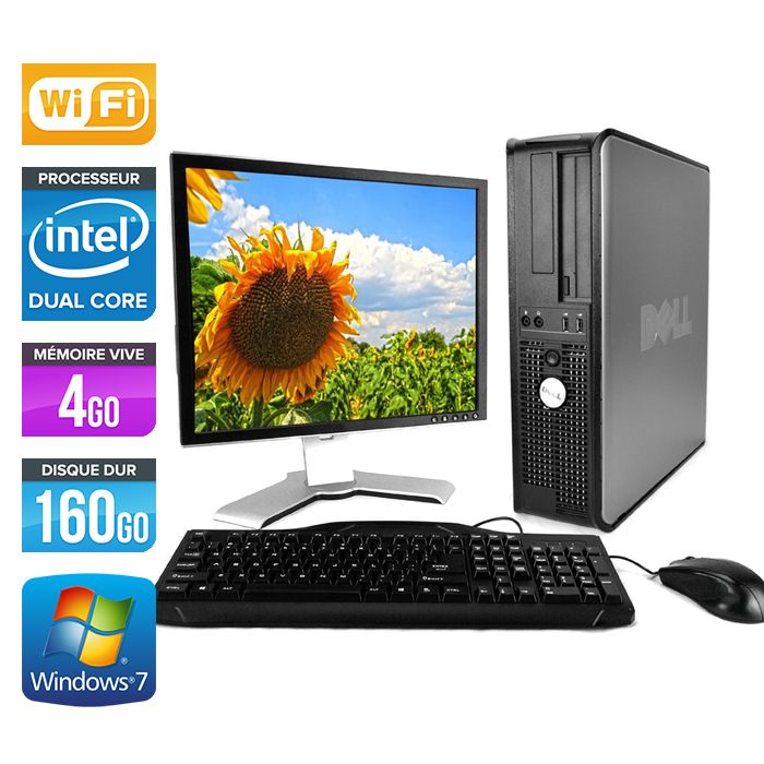 Dell Optiplex 780 Desktop PC + 17-inch Monitor - Intel Core Duo E5300 / 2.60 GHz - 4GB RAM - 160GB HDD - DVD Drive - Gigabit Ethernet - Wi-Fi - Windows 7 Professional