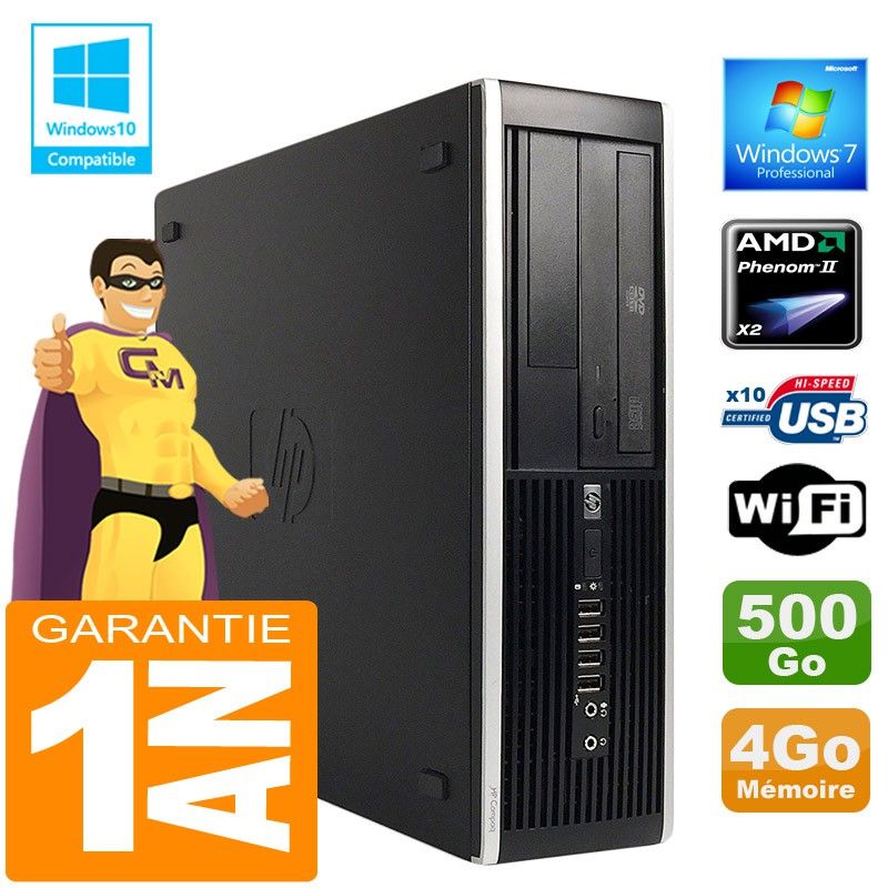 Ordinateur de bureau HP Compaq 6005 SFF - Processeur AMD Phenom II, 4 Go de RAM, 500 Go SSD, Lecteur DVD, Wi-Fi, Windows 7 Professionnel