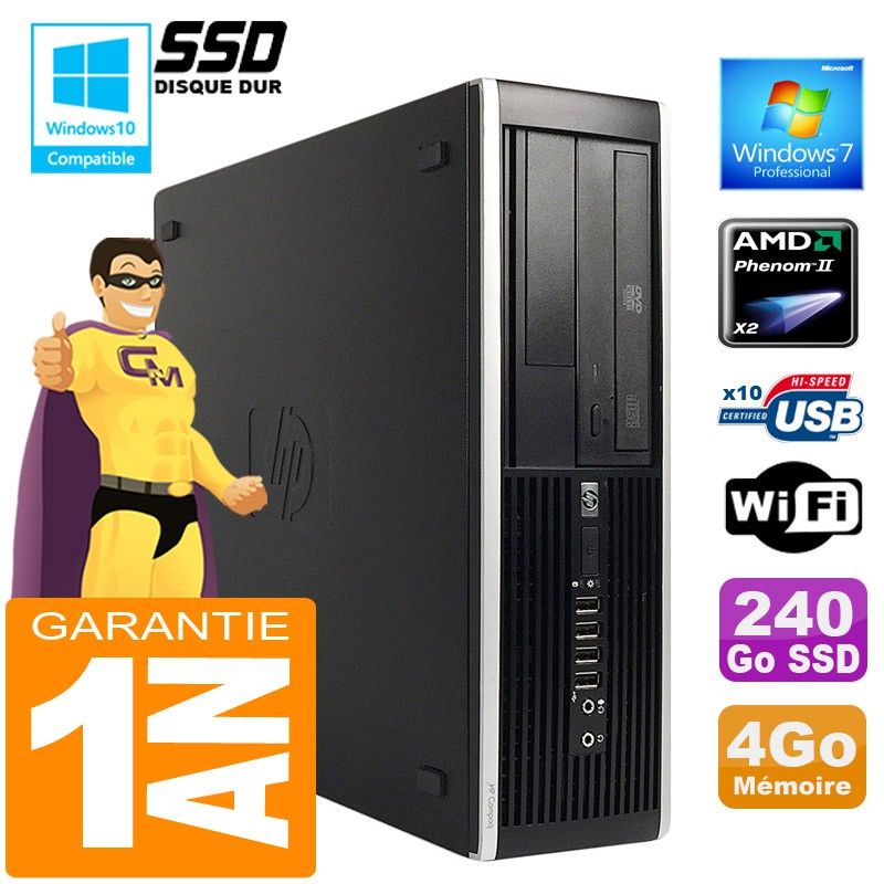 PC de escritorio HP Compaq 6005 SFF - Procesador AMD Phenom II, 4GB de RAM, 240GB SSD, WiFi, Windows 7 Profesional