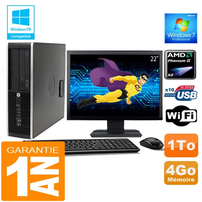 HP Compaq 6005 Pro SFF Desktop PC - AMD Phenom II X2, 3.2GHz, 4GB RAM, 1TB HDD, DVD Drive, WiFi, Windows 7 Pro