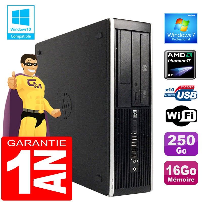 PC de escritorio HP Compaq 6005 SFF - Procesador AMD Phenom II, 16GB de RAM, disco duro de 250GB, unidad óptica DVD, WiFi, Windows 7 Pro