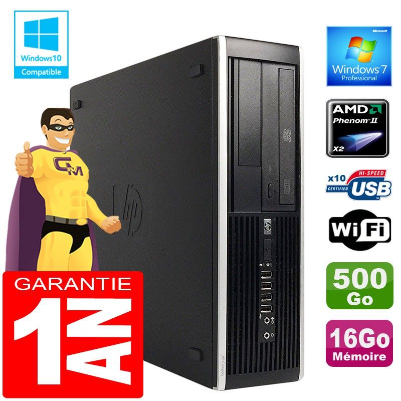 PC de escritorio HP Compaq 6005 SFF - Procesador AMD Phenom II, 16GB de RAM, 500GB HDD, Grabadora de DVD, WiFi, Windows 7 Profesional