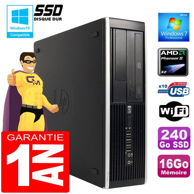 PC de sobremesa HP Compaq 6005 Pro SFF - Procesador AMD Phenom II, 16 GB de RAM, 240 GB SSD, WiFi, Windows 7 Profesional