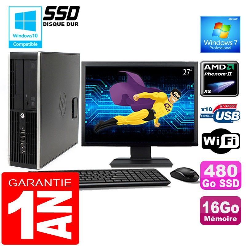 PC de escritorio HP Compaq 6005 SFF - Procesador AMD Fenom (tm) II X2 B57, 16 GB de RAM, 480 GB SSD, WiFi, Windows 7 Pro
