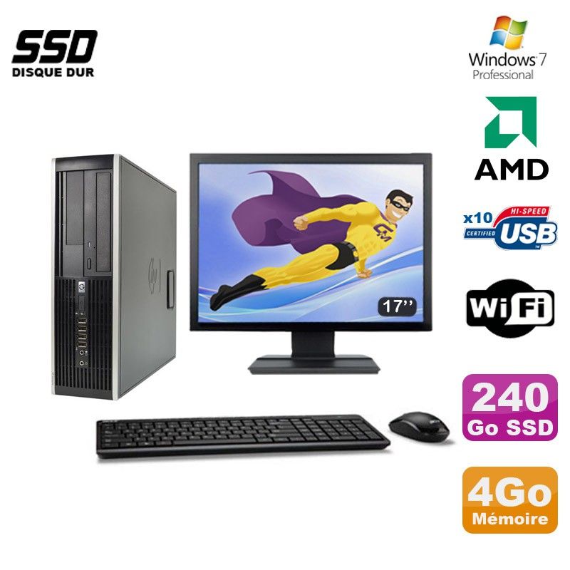 HP Compaq 6005 Pro SFF Desktop PC - AMD 3GHz, 4GB RAM, 240GB SSD, DVD Burner, WiFi, Windows 7 Pro