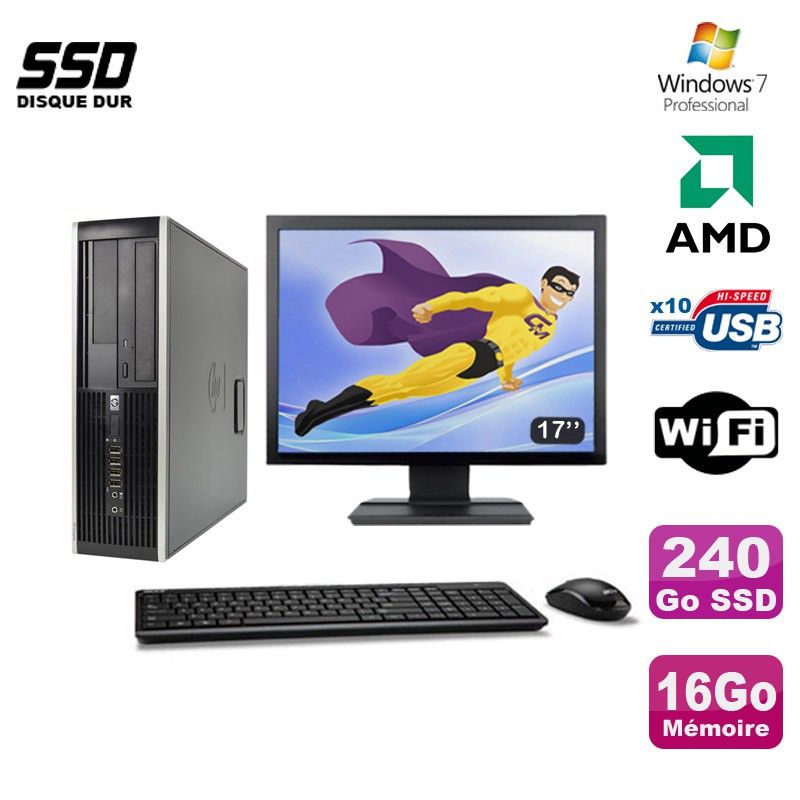 HP Compaq 6005 Pro SFF Desktop - AMD 3GHz, 16GB RAM, 240GB SSD, DVD Burner, WiFi, Windows 7 Pro