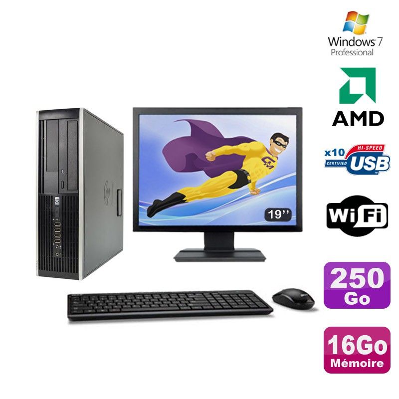 HP Compaq 6005 Pro SFF Desktop PC - AMD 3GHz, 16GB RAM, 250GB HDD, DVD Drive, WiFi, Windows 7 Pro