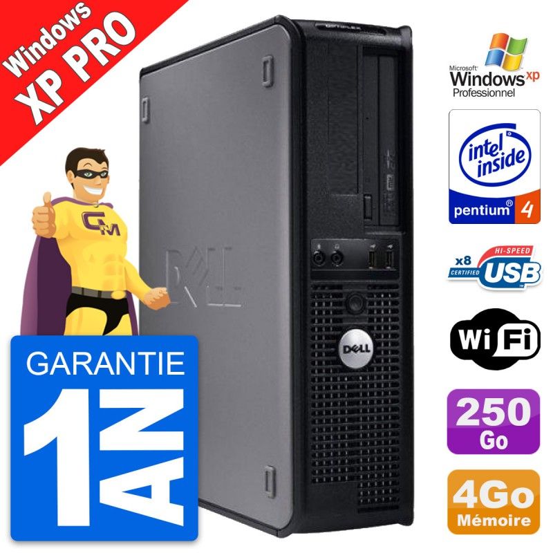 Ordinateur de bureau Dell OptiPlex GX520 DT - Processeur Intel Pentium 4, 4 Go de RAM, disque dur de 250 Go, WiFi