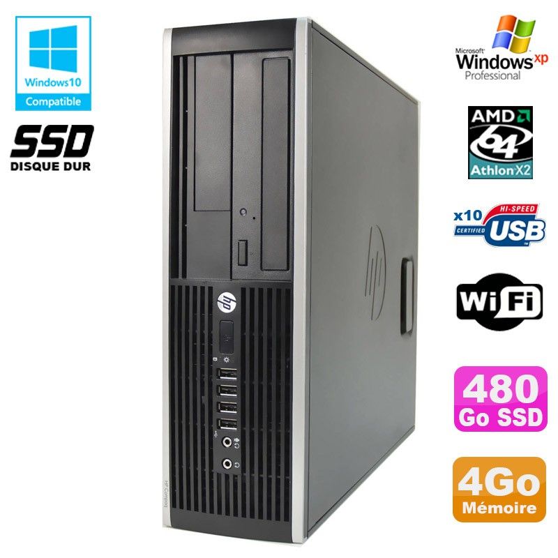 HP Compaq 6005 Pro SFF Desktop PC - AMD 3GHz, 4GB DDR3, 480GB SSD, DVD Burner, WiFi, Windows XP