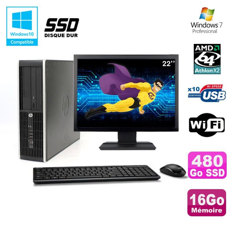 HP Compaq 6005 Pro SFF Desktop PC - AMD 3GHz, 16GB RAM, 480GB SSD, DVD Burner, WiFi, Windows 7 Pro