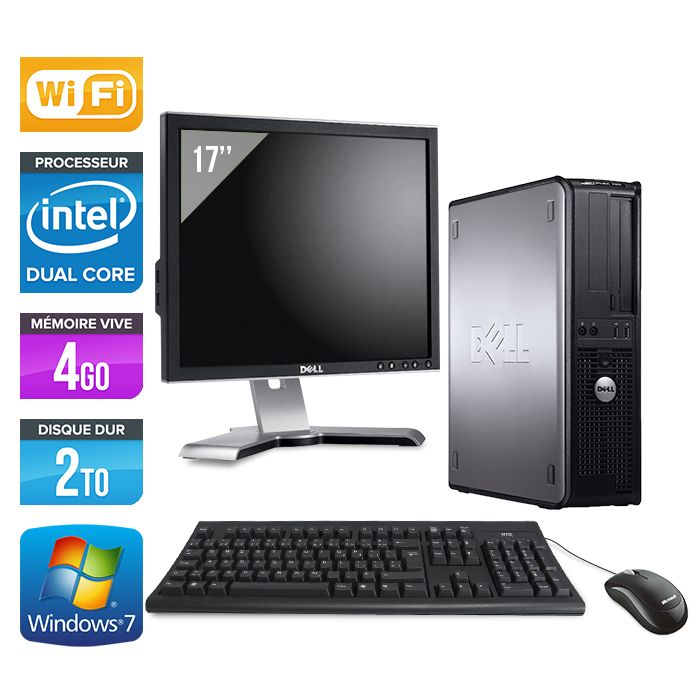 Dell Optiplex 780 Desktop PC + 17-inch Monitor - Intel Core Duo E5300 / 2.60 GHz - 4GB RAM - 2TB HDD - DVD - Gigabit Ethernet - WiFi - Windows 7 Professional