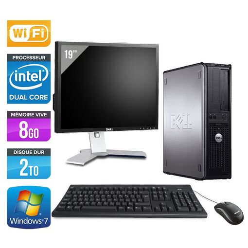 Dell Optiplex 780 Desktop PC + 19" Monitor - Intel Core Duo E5300 / 2.60 GHz - 8GB RAM - 2TB HDD - DVD - Gigabit Ethernet - Wifi - Windows 7 Pro