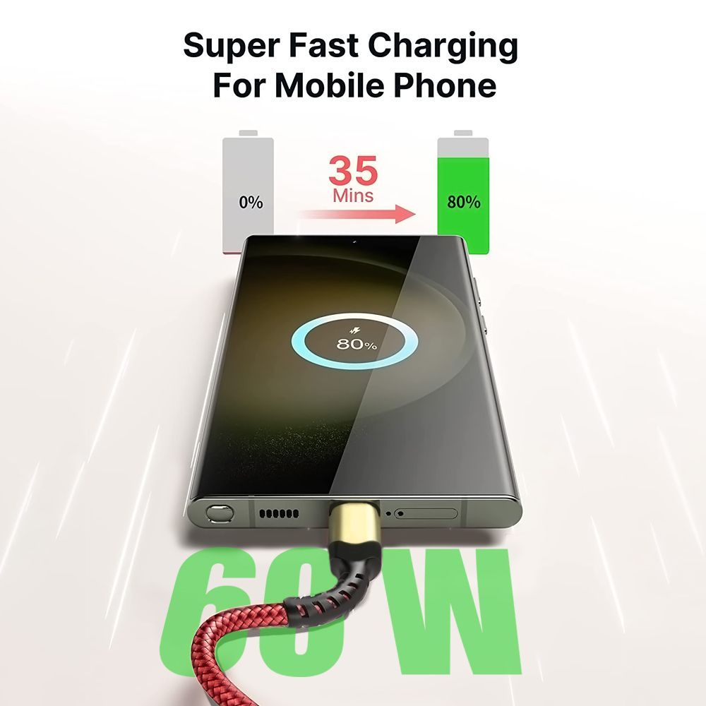 E.F.Connection 60W USB-C to USB-C Fast Charge Cable (1m, Red)