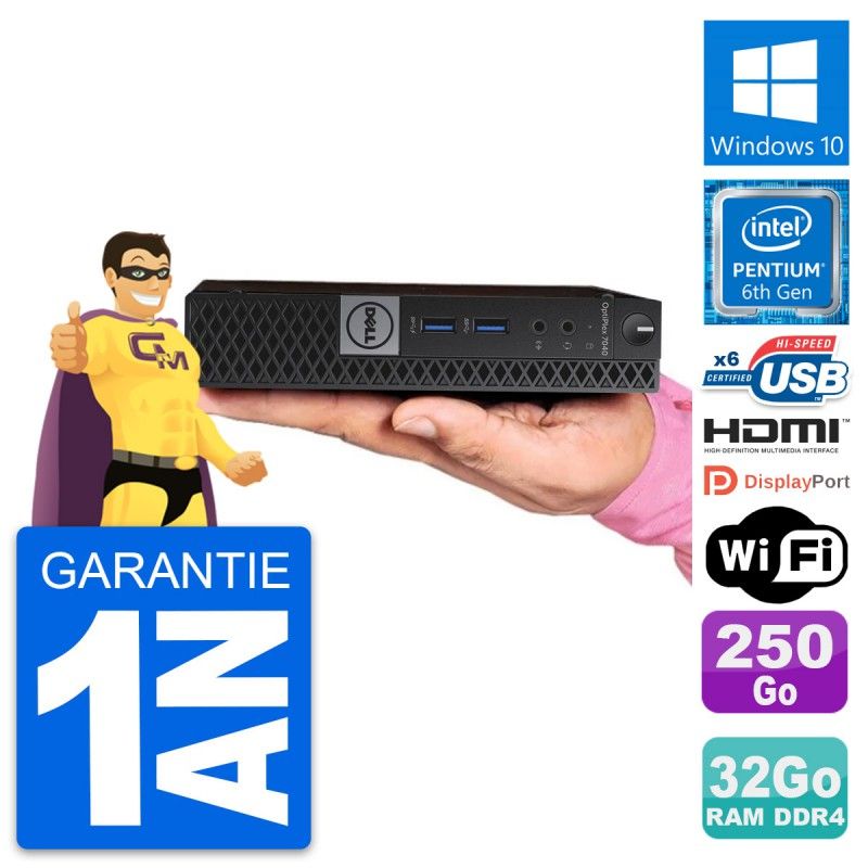 Dell Mini PC 7040 - Intel G4400T, 32GB RAM, 250GB SSD, HDMI, WiFi, Windows 10