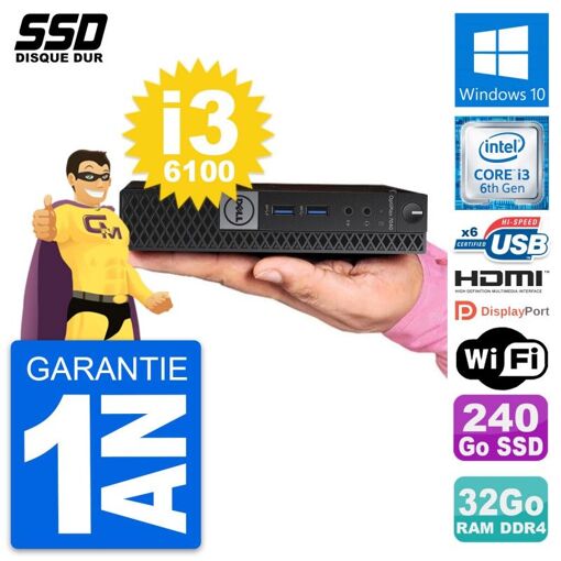 PC Mini Dell 7040 Micro - Intel i3-6100T, 32GB RAM, 240GB SSD, HDMI, Windows 10, Wifi