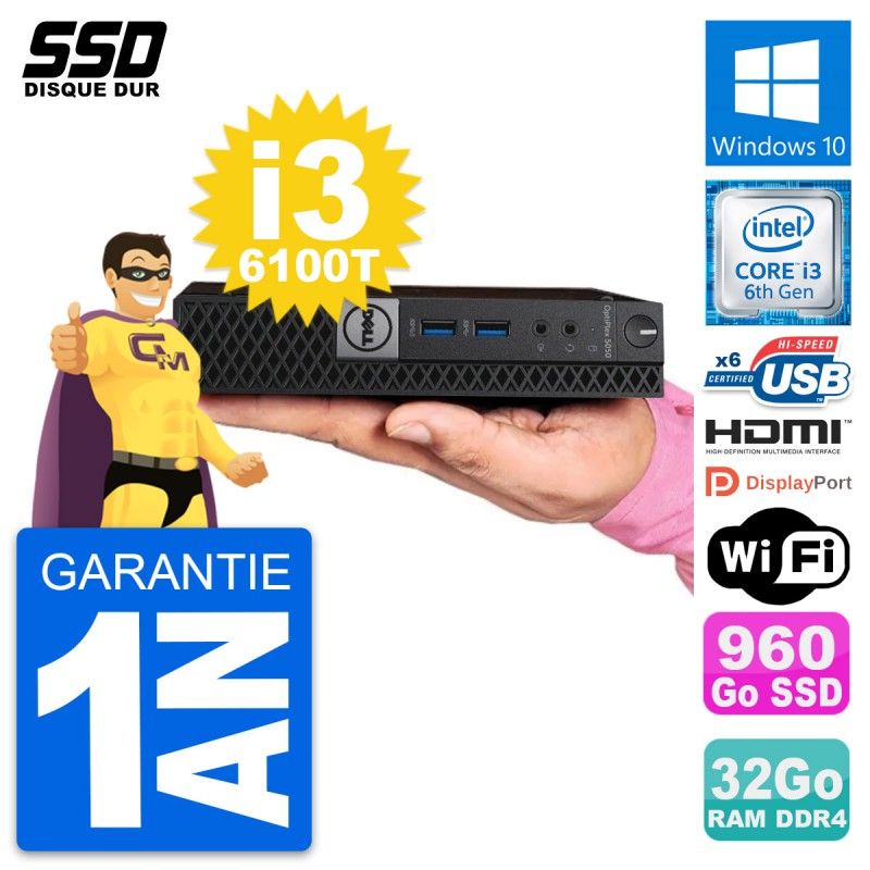 Dell Mini PC 5050 - Core i3, 32GB RAM, 960GB SSD, HDMI, Windows 10, Wifi