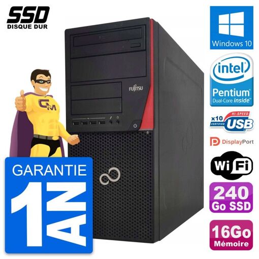 PC de escritorio Fujitsu Esprimo P920 - Procesador Intel Pentium Dual-Core G3220, 16 GB de RAM, 240 GB SSD, Windows 10, WiFi
