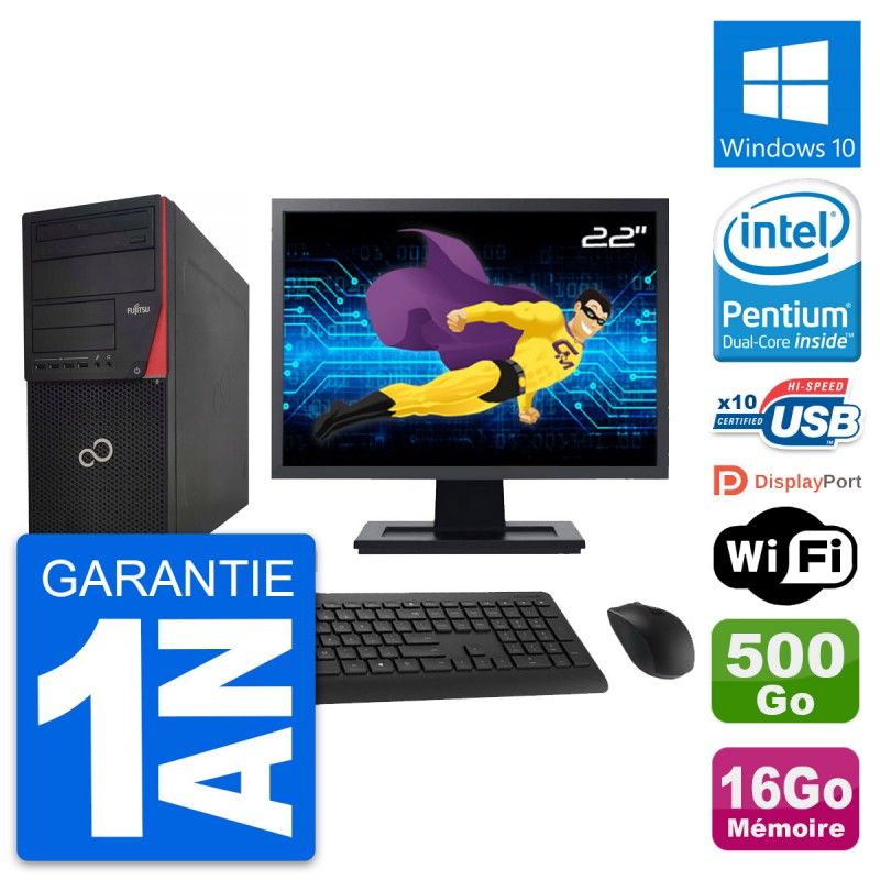 Fujitsu P920 22-Inch PC Tower - Intel Pentium G3220, 16GB RAM, 500GB HDD, Windows 10, WiFi