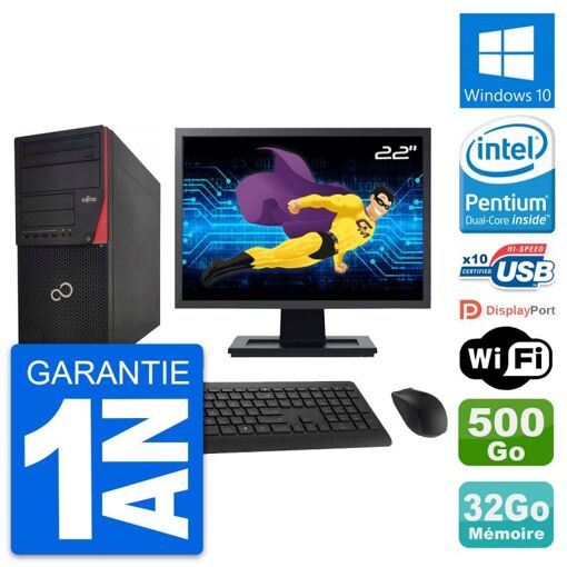 Torre Fujitsu P920 - Pantalla de 22', Intel G3220, 32 GB de RAM, 500 GB HDD, Windows 10, WiFi