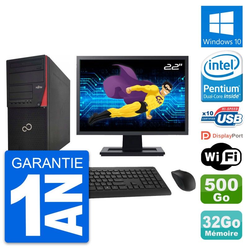 Fujitsu P920 22-inch PC Tower - Intel G3220, 32GB RAM, 500GB HDD, Windows 10, WiFi