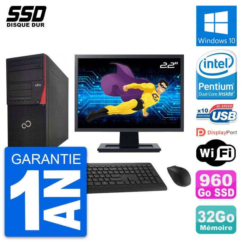 Fujitsu P920 22-Inch PC Tower - Intel Pentium G3220, 32GB RAM, 960GB SSD, Windows 10, WiFi