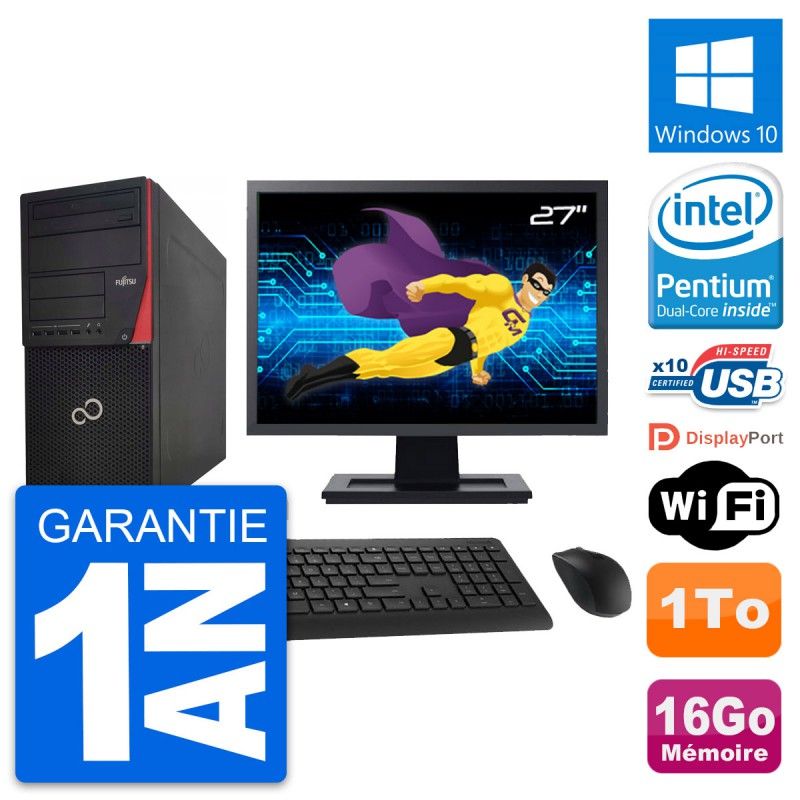 Fujitsu P920 Tower PC - 27" Screen, Intel G3220, 16GB RAM, 1TB HDD, Windows 10, WiFi