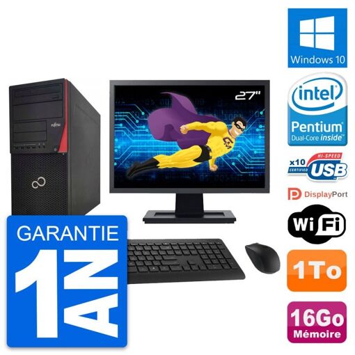 PC de sobremesa Fujitsu P920 - Pantalla de 27'', Intel G3220, 16GB RAM, 1TB HDD, Windows 10, WiFi