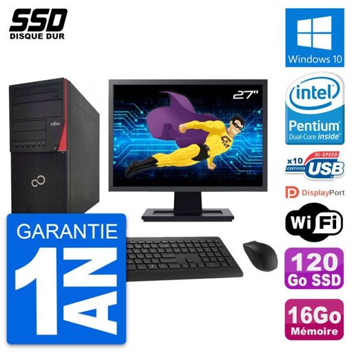 Torre de PC Fujitsu P920 - Pantalla de 27', Intel G3220, 16 GB RAM, 120 GB SSD, Windows 10, WiFi