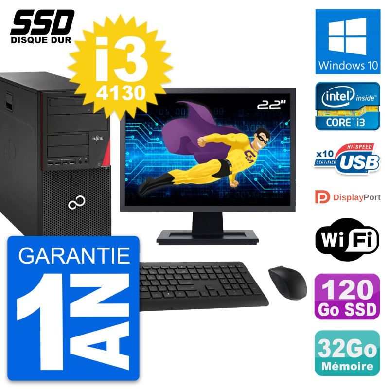 Fujitsu P920 22-Inch PC Tower - Intel i3-4130, 32GB RAM, 120GB SSD, Windows 10, WiFi
