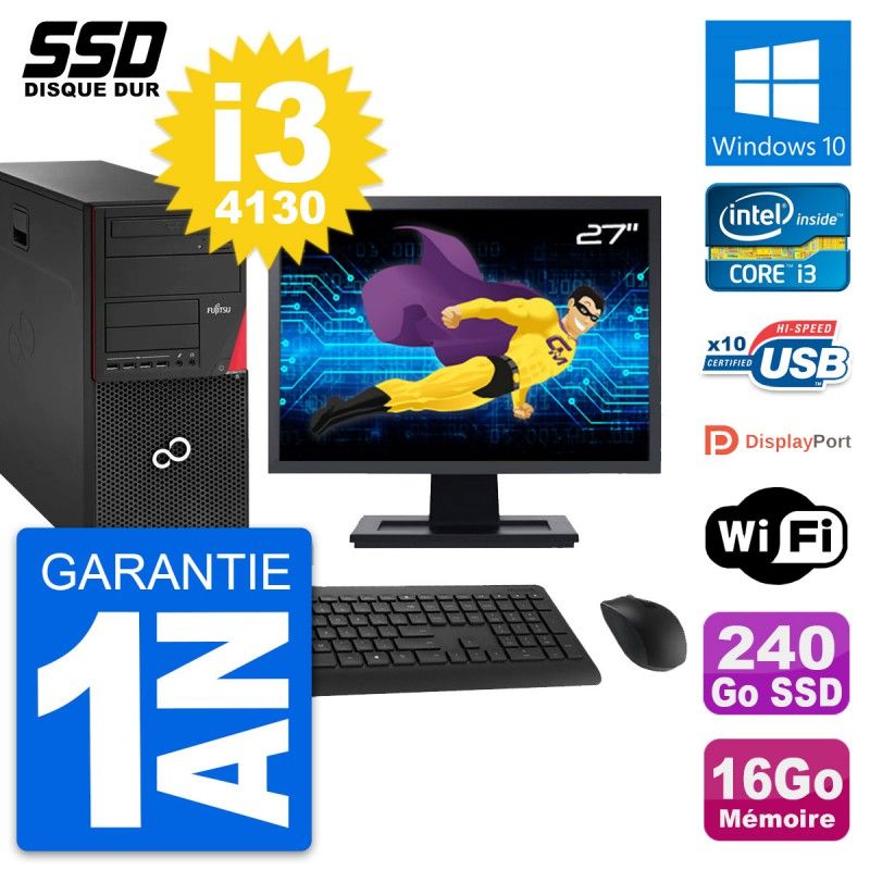 Fujitsu P920 27-inch PC Tower - Intel i3-4130, 16GB RAM, 240GB SSD, Windows 10, WiFi