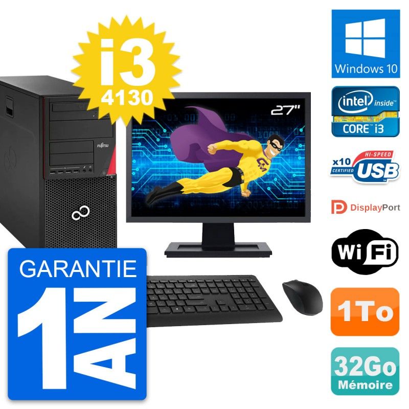 Fujitsu P920 27-inch PC Tower - Intel i3-4130, 32GB RAM, 1TB HDD, Windows 10