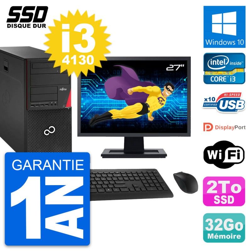 Fujitsu P920 27-Inch PC Tower - Intel i3-4130, 32GB RAM, 2TB SSD, Windows 10, WiFi