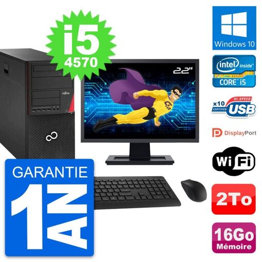 Torre Fujitsu P920 - Pantalla de 22 pulgadas, Intel i5-4570, 16 GB de RAM, 2 TB HDD, Windows 10, WiFi