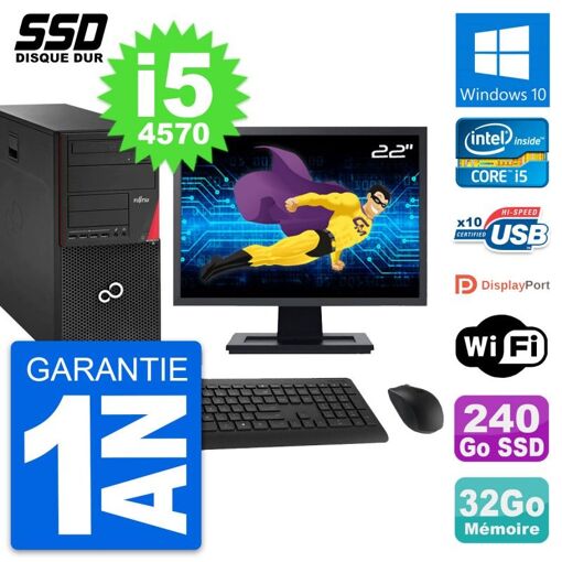 Torre Fujitsu P920 de 22 pulgadas - Procesador Intel i5-4570, 32 GB de RAM, 240 GB SSD, Windows 10, WiFi