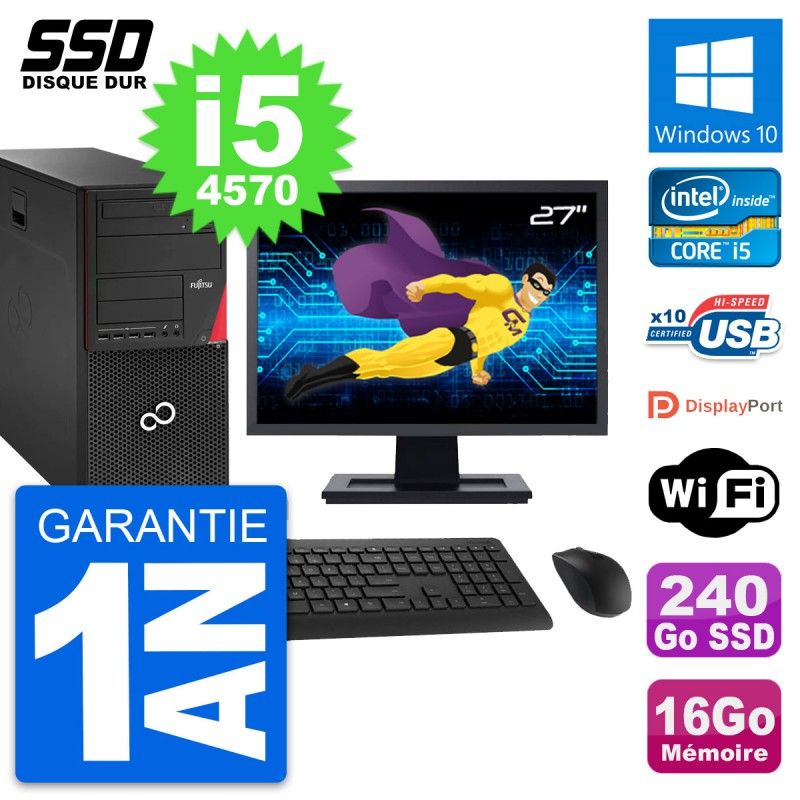 Fujitsu P920 27-Inch PC Tower - Intel i5-4570, 16GB RAM, 240GB SSD, Windows 10, WiFi
