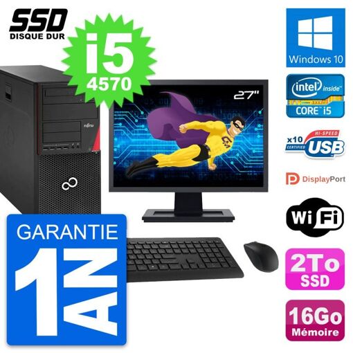 Torre Fujitsu P920 - Pantalla de 27', Intel i5-4570, 16GB RAM, SSD de 2TB, Windows 10, WiFi