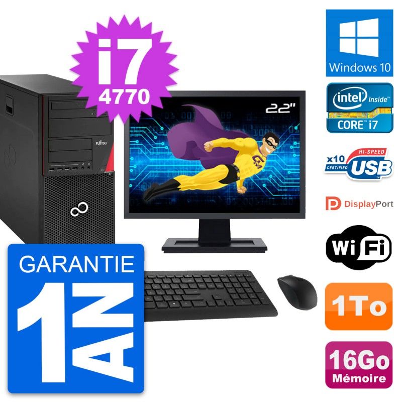 Fujitsu P920 22-Inch PC Tower - Intel i7-4770, 16GB RAM, 1TB HDD, Windows 10, WiFi