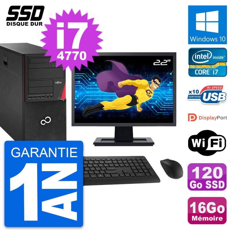 Fujitsu P920 22-inch PC Tower - Intel i7-4770, 16GB RAM, 120GB SSD, Windows 10