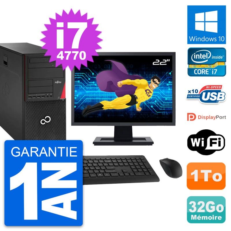 Fujitsu P920 22-Inch PC Tower - Intel i7-4770, 32GB RAM, 1TB HDD, Windows 10