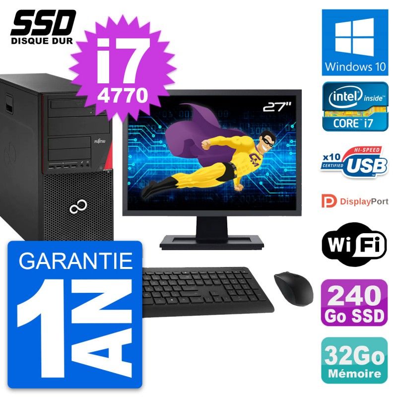 Fujitsu P920 27-inch PC Tower - Intel i7-4770, 32GB RAM, 240GB SSD, Windows 10, WiFi