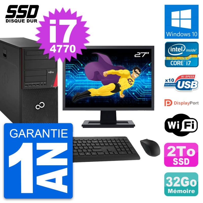 Fujitsu P920 27-Inch PC Tower - Intel i7-4770, 32GB RAM, 2TB SSD, Windows 10, WiFi