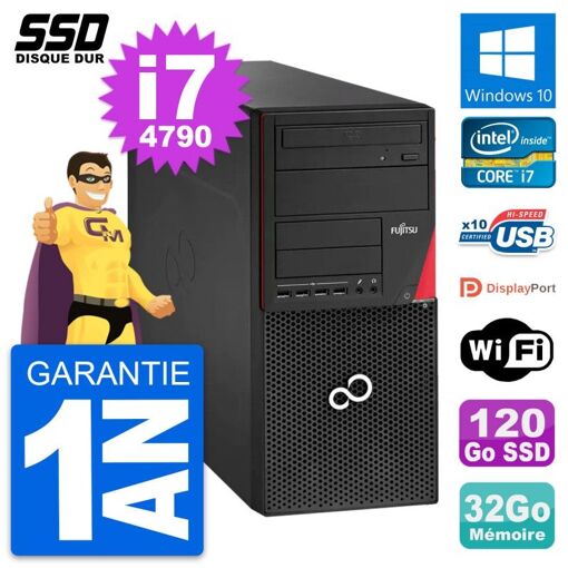 Torre Fujitsu Esprimo P920 - Procesador Intel Core i7-4790, 32GB de RAM, 120GB SSD, Windows 10, WiFi