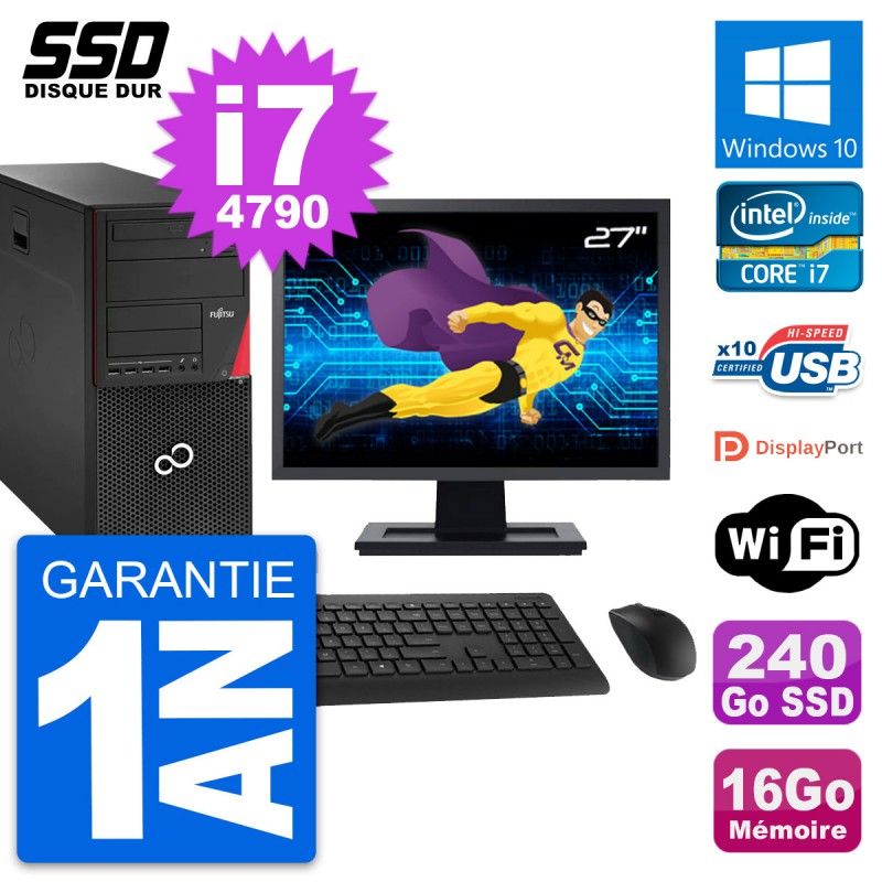 Fujitsu P920 27-Inch PC Tower - Intel i7-4790, 16GB RAM, 240GB SSD, Windows 10, WiFi