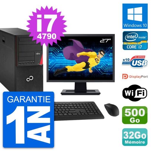 Torre de PC Fujitsu P920 - 27 pulgadas, i7-4790, 32GB de RAM, 500GB HDD, Windows 10, WiFi