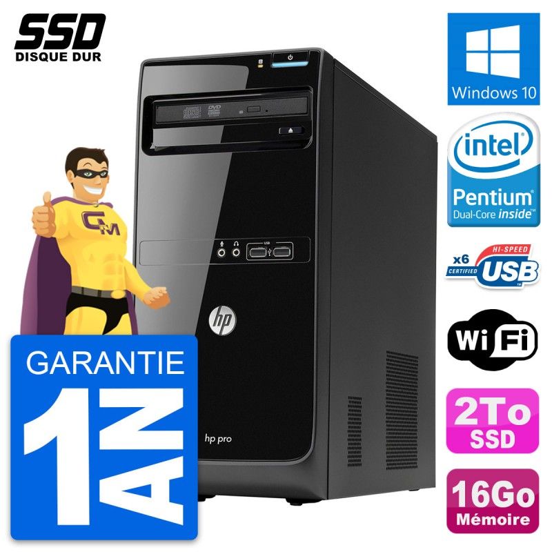 HP Pro 3400 MT Desktop PC - Intel Pentium G630, 16GB RAM, 2TB SSD, Windows 10, WiFi