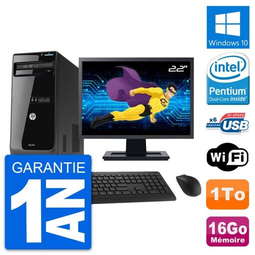 PC de escritorio HP Pro 3400 MT - Pantalla de 22', Procesador Intel G630, 16 GB RAM, 1 TB HDD, Windows 10, WiFi