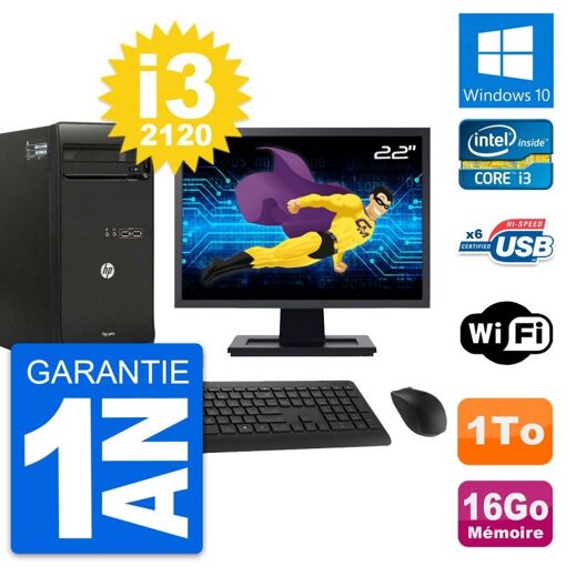 PC de escritorio HP Pro 3400 MT - Pantalla de 22', Intel Core i3-2120, 16 GB de RAM, 1 TB HDD, Windows 10, WiFi