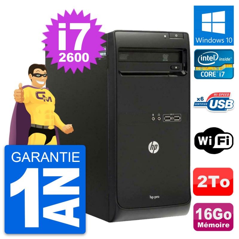 HP Pro 3400 MT Desktop PC - Intel Core i7-2600, 16GB RAM, 2TB HDD, Windows 10, WiFi