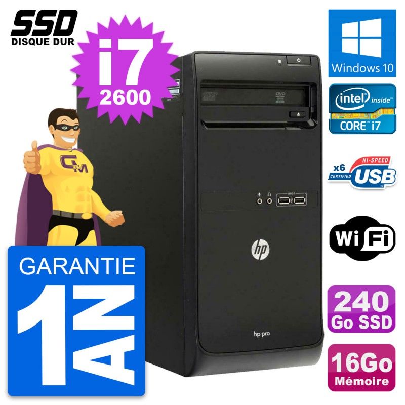 HP Pro 3400 MT PC - Intel Core i7, 16GB RAM, 240GB SSD, Windows 10, WiFi