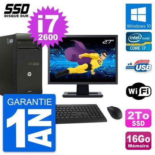 PC de escritorio HP Pro 3400 MT - Pantalla de 27'', Procesador Intel Core i7-2600, 16 GB de RAM, 2 TB SSD, Windows 10, WiFi